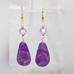 Handmade Purple and Gold Drop Earrings